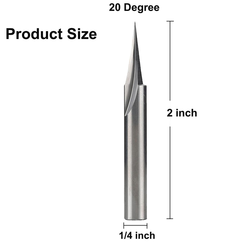 V21201 V-Point Router Bit 20 Degree Profile Bit for Outlining Letters in Wood Signs, Tracing Lines and Wood Carving 1/4" Shank 1/4"X2" (2 PCS) 2