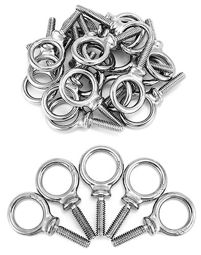 QWORK Eye Bolt, 50 Pack 1/4"-20 x 1 Marine Grade Stainless Steel Lifting Ring Threaded Eyebolt Machinery Shoulder Eyebolts 1/4" - 20 x 1"