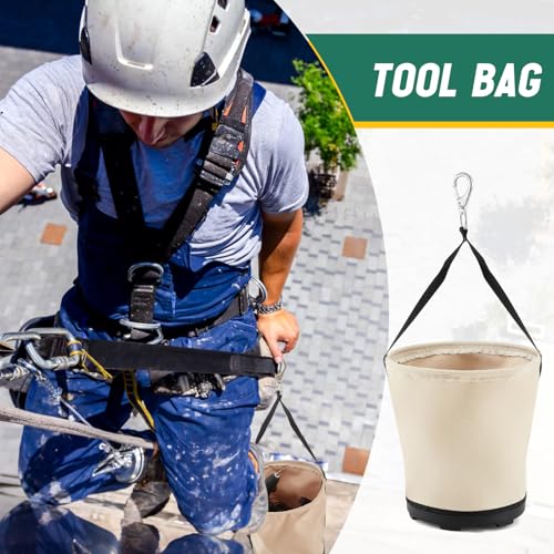 2 Pcs Heavy Duty Tool Canvas Bucket 12 x 12 x 9 Inches Tapered Wall Bucket Bag Plastic Bottom Universal High Weight Load Tool Bag, Load Capacity up to 100 Lbs, 16 oz Canvas 2
