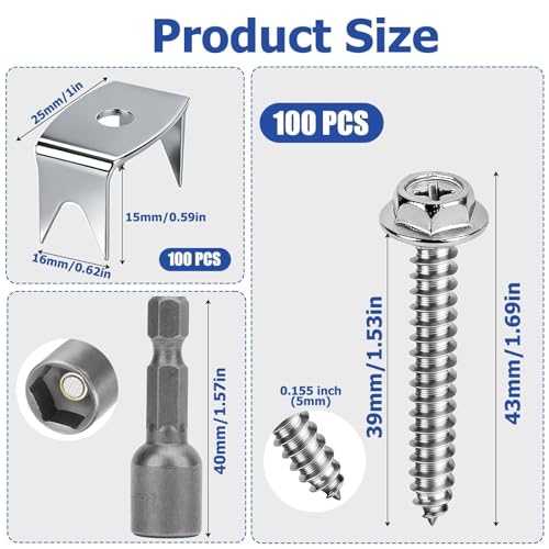 100Pcs 304 Stainless Steel Fence Staples for Wire Fencing, Reusable Fence Fasteners for Wire Mesh & Woven Fencing, Easy Install with Power Drill 100 pcs