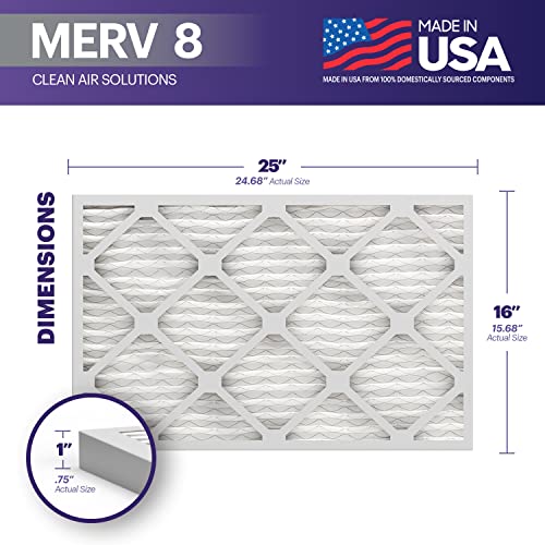 BNX TruFilter 16x25x1 Air Filter MERV 8 (4 Pack) - MADE IN USA – Dust & Pet Defense Electrostatic Pleated Air Conditioner HVAC AC Furnace Filters for Dust, Pet, Mold, Pollen MPR 600 – 700 & FPR 5 16x25x1 4-Pack