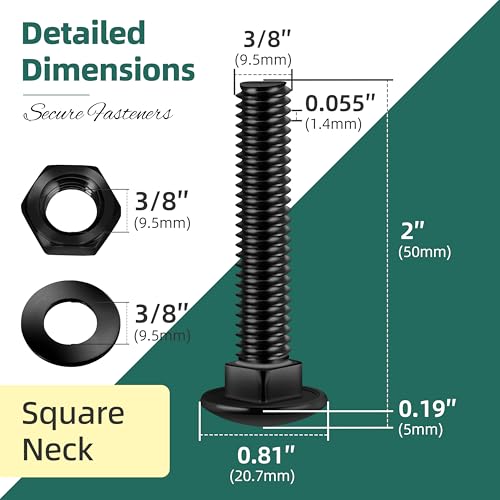 (10Sets) 3/8" x 2" Hex Head Lag Screws & (8 Sets) 3/8-16 x 2 Carriage Bolts with Nuts and Washers, Heavy Duty Lag Bolts with Washers, 304 Stainless Steel Round Head Square Neck 3/8 Carriage