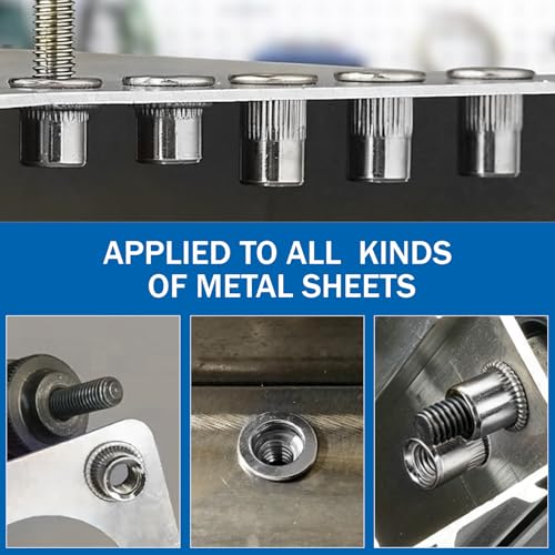 390Pcs Rivet Nut Kit, Metric & SAE Rivnut Assortment Set M3 M4 M5 M6 M8 M10 M12#8-32#10-24 1/4"-20 5/16"-18 3/8"-16 304 Stainless Steel Nutsert Flat Head Threaded Inserts for Metal, Automotive SS Metric & SAE 390pcs