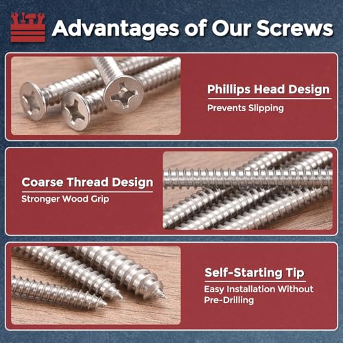 800Pcs Phillips Wood Screws Assortment Kit #8x5/8-2" 304 SS Silver #8x5/8" to 2" 800