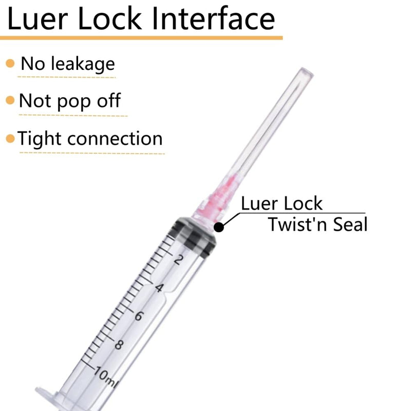 100 Pack - 10ml/cc Luer Lock Plastic Syringe with Needle 18Ga, Lab Measuring Tools for Industrial Dispensing, Science Lab and Plant Injection Supplies 100 10ml 18ga
