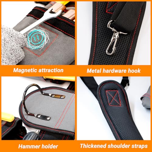 Tool Belt with Suspenders for Men, Heavy Duty Magnetic Tool Belts