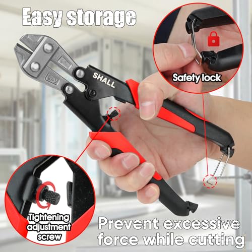 SHALL 3-Piece Bolt Cutters, 14" Heavy Duty Bolt Cutter, 8" Mini Bolt Cutter, 8" Wire Rope Cutter, Ergonomic Handle, More Efficient Leverage for Cutting Locks, Chains, Iron Wire, Carrying Case Included Red