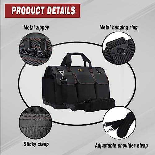 FASTECH 20-inch Heavy Duty Bottom Tools Bag with Wide Mouth for Tool Storage, Carrier and Organizer, Tool Bag for Men, Wide Mouth Tool Bags with Inside Pockets (20 Inch) 20IN BOTTOM
