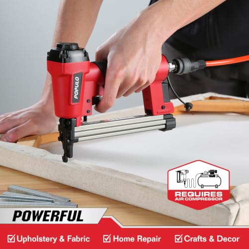 Populo Pneumatic Staple Gun, Air Staple Gun T50, 3000 Staples, Upholstery Red