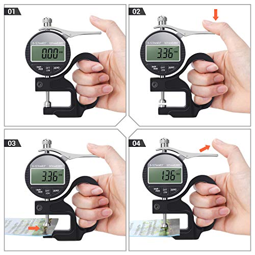 Digital Thickness Gauge 0.5in/12.7mm 0.0005in/0.01mm for Leather 0.5"/0.0005"