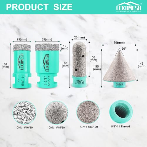 Diamond Core Drill Bits - 25/35mm and Diamond Chamfer Bits 50mm Finger Milling Bits 20mm with 5/8"-11 Thread Tile Hole Saw Cutter Dry Drilling Milling Grinding for Porcelain Ceramic Tile set3