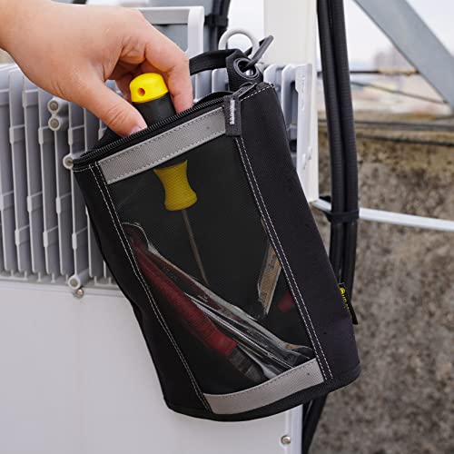MELOTOUGH Tool Belt Pouches Electrician Tool Pouch with Belt Clip, Utility Top Drawstring Organizer Tool Pouch Bag,Fastener Bag Small Zip Tool Pouch Utility Zipper Tool Bag with Heavy Duty Mesh Window