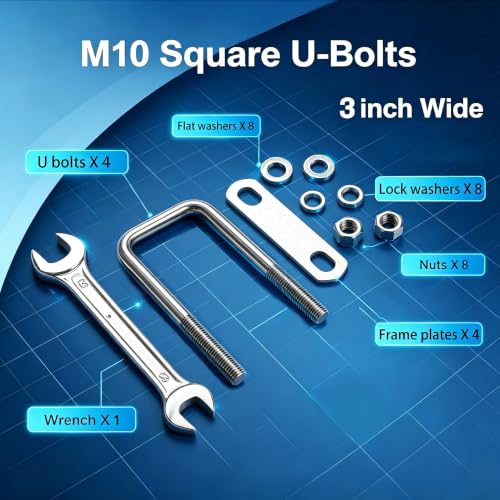 4 Sets M10 Square U-Bolts,304 Stainless Steel, 3-1/16"W×4-1/2"L M10x3-1/16 Wx 4-1/2"L