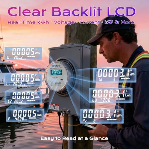Digital Electric Sub Meters for Landlords, 120/240V CL200 Single Phase 3 Wire, Electricity Usage Meter, Power Energy Meter, kWh Sub Meter, ANSI Form 2S Electric Submeters for RV Power, Rental Units