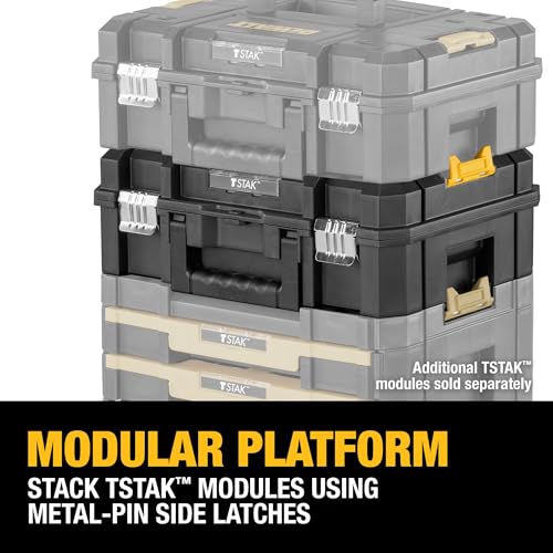DEWALT Tool Box TSTAK II, 13 In. Flat Top Tool Storage Case, Stackable Organizer Hard Case Portable Toolbox, Heavy Duty, Holds Up To 66 lbs (DWST17807) 1 Count (Pack of 1) Flat Top Toolbox