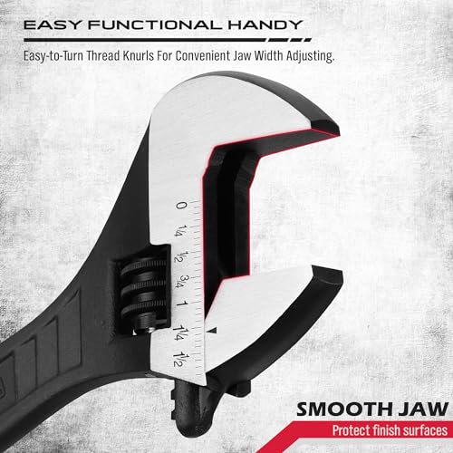 Adjustable Wrench Set Wrenches Sets: 4-Piece 6, 8, 10, 12 Inch Chrome Vanadium Steel Corrosion-Resistant Black Oxide Finish for Automotive Plumbing and Household Repairs 4 PCS Professional Set (6",8",10",12")