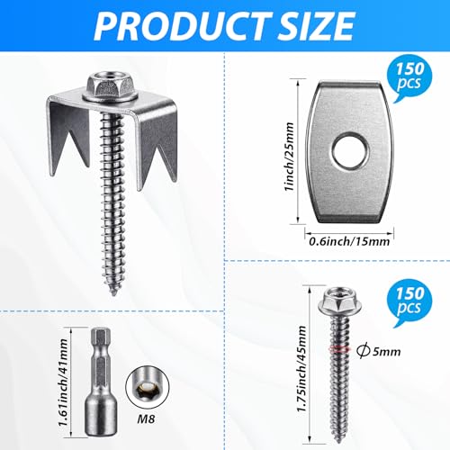 150 Pcs Fence Staples 304 Stainless Steel with Hex Adapter 150