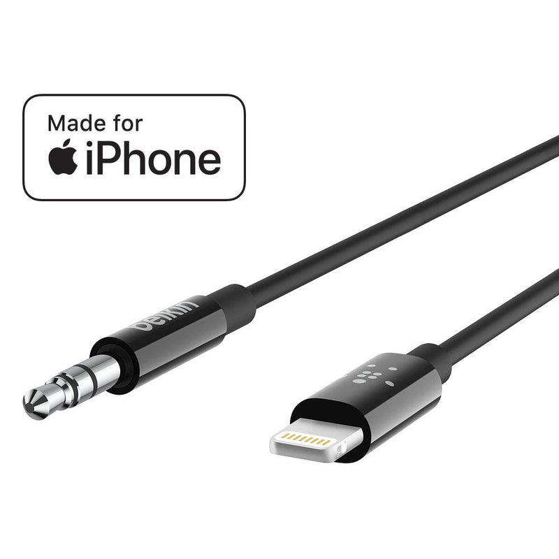 Belkin 3.5mm Audio Cable with Lightning Connector, 6ft Durable AUX Cable for iPhone, iPad, and iPod - Connects to Car Stereo, Headphones, and Speakers - MFi-Certified for Apple Devices - Black 6'