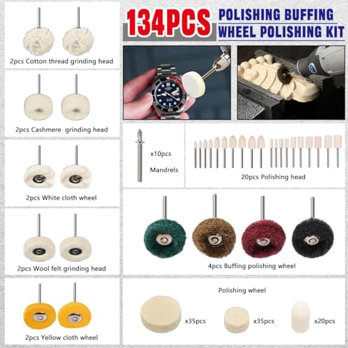 6PCS 1/8" Shank Drill Buffing Wheels with 3PCS Polish Compound, 137Pcs Buffing Wheel Polishing Kit with Polish Compound Buffing Pad Polishing Wheel Tool Kits