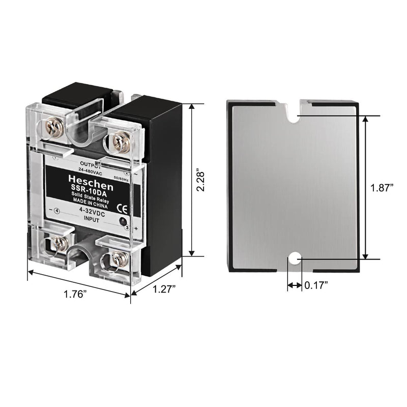 Heschen Single Phase DC/AC Solid State Relay, SSR-10DA, input 4-32VDC, output 24-480VAC, 10A 50-60Hz