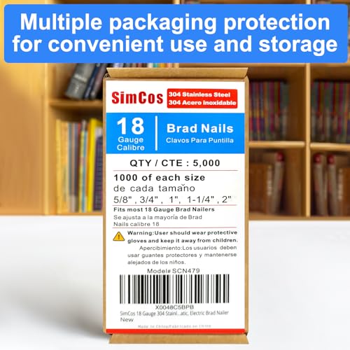 18 Gauge 304SS Brad Nails, 5/8",3/4",1",1-1/4",2 Inch, 5000-Pack Assembly 5000