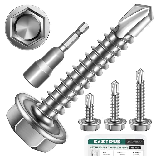 110Pcs #10 Sheet Metal Screws Assortment Kit & 385Pcs #8#10#12 Self-Tapping Screws for Metal 410 Stainless Steel Hex Head Self-Drilling Screws Assortment Kit, Quick Tapping Sheet Metal Screw
