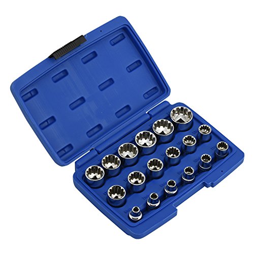 NEIKO 02488A 3/8" Drive Universal 6 Point Metric Socket Set, 18 Piece Universal Mechanic Spline & SAE, Cr-V Steel Low Profile, Spline Bit, 3/8 Universal Spline