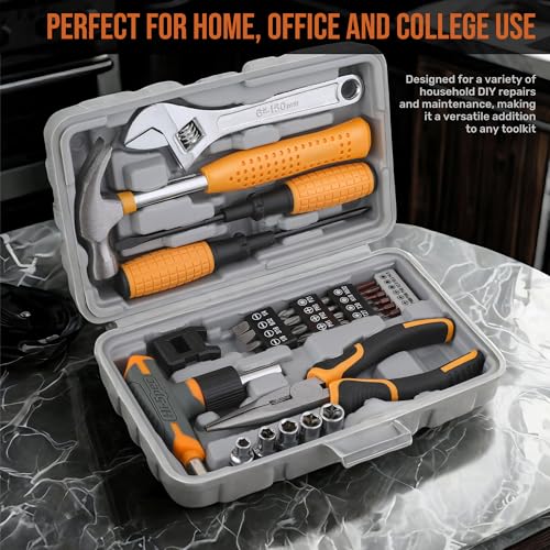 Hi-Spec Magnetic T-Handle Ratchet Wrench and Screwdriver Set with Toolbox Pale Yellow