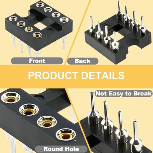 50pcs 8 Pin DIP IC Socket Round Shape 2.54mm Pitch 8 Pin IC Socket Adapter Round Holes PCB Soldering 7.6mm Pitch Shatterproof