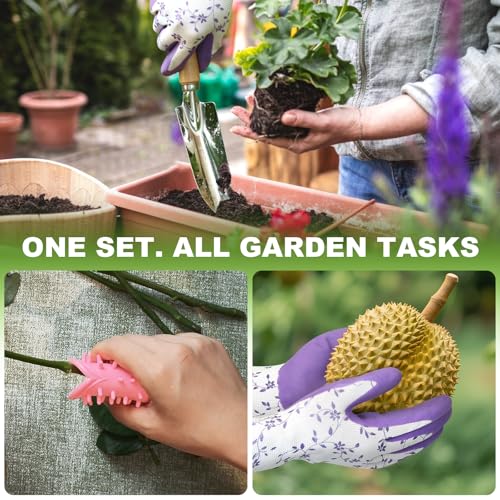 Gardening Tools Set, 11-Piece Heavy Duty Garden Tools Including Garden Gloves,Anti Rust Gardening Essentials Kit for Starters,Gardening Gift for Women