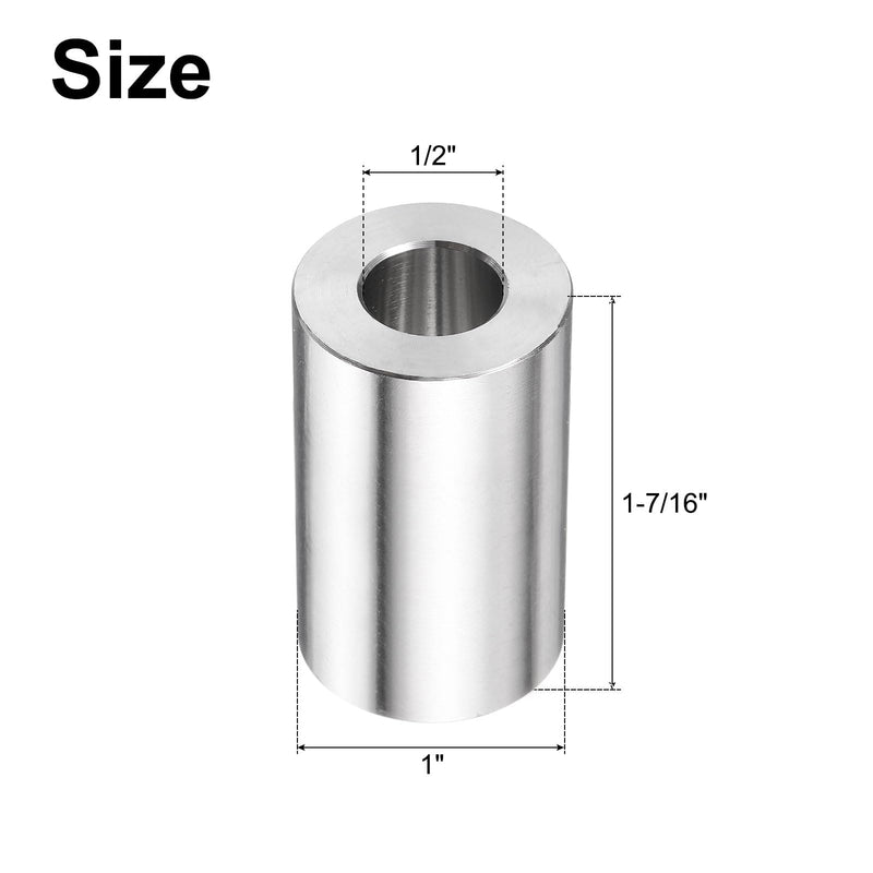 uxcell 5pcs Stainless Steel Spacer 1/2" Bore x 1" OD x 1-7/16" Length Screw Bushing Plain Finish Round Metal Spacer for M12 Screws Bolts and Rods 1/2" x 1" x 1-7/16"