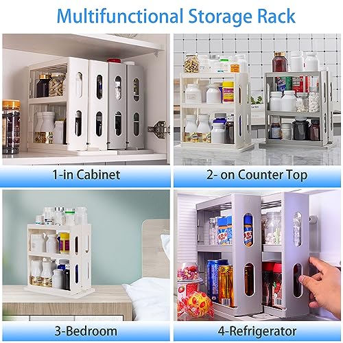 Dutiplus Medicine Organizer 2-Tier Extendable & Rotating Shelf for Vitamins Supplements Cosmetics 27cm H x 14cm W x 26cm D (Advanced Gray) Advanced Grey