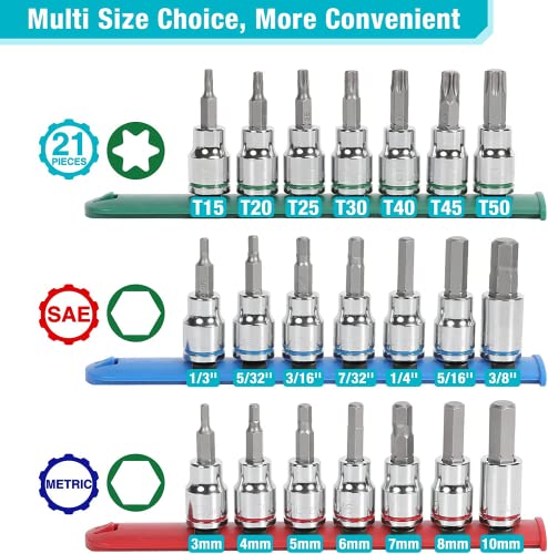 DURATECH Allen Bit Socket Set, 3/8'' Drive Torx, 21-Piece 21PCS 3/8" Bit Socket Set
