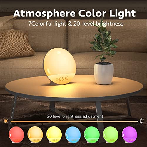 Dekala Sunrise Alarm Clocks for Bedrooms, Wake Up Light with Sunrise Simulation, Clock Radio Dual Alarms & Natural Sounds, Snooze & Sleep Aid, FM Radio, 7 Colors Night Light Classic Version