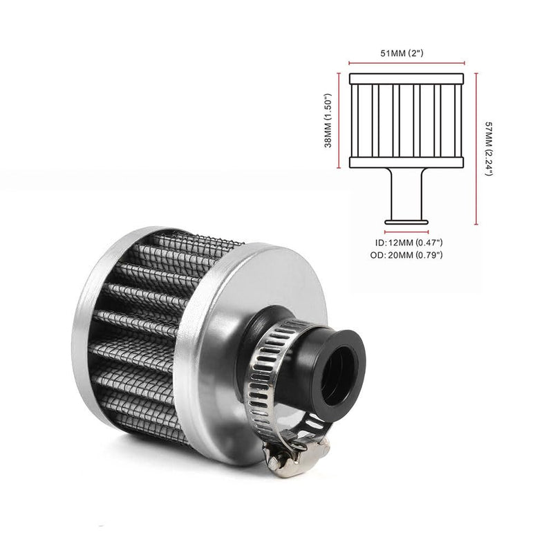 MUGE RACING 2Pcs Air Filter Cold Air Intake Filter Breather 12mm Valve Cover Breather Filter For Car and Motorcycle (Sliver) Sliver
