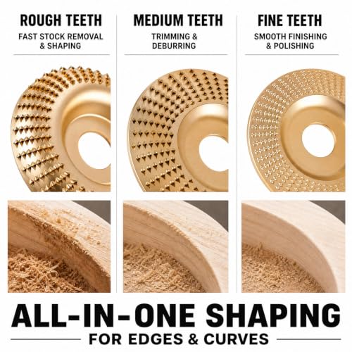 Pack of 3 Wood Sanding Discs for Angle Grinder Roughing Discs, Inner Diameter 22 mm, Tungsten Carbide Sanding Disc & Wood Grinding Disc, Tungsten Carbide Disc for Wood Grinding