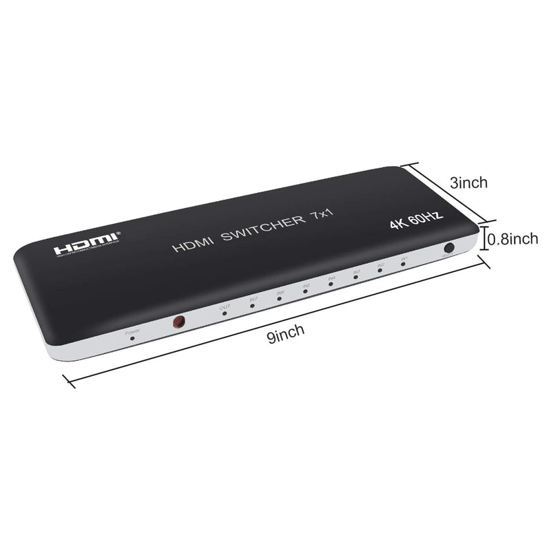 Univivi 7 Port HDMI Switch Version 2.0 4K@60Hz HDMI Switcher Support HDR & HDCP 2.2, Full HD/3D with IR Wireless Remote Control and Power Adapter HDMI 2.0 Switch - 7 port Black