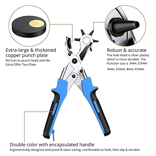 KAMTOP Leather Hole Punch Set, 240 Double Cap Rivets, Punch Pliers Silver
