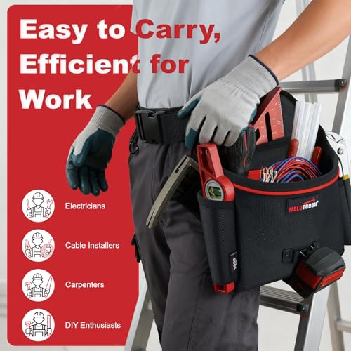 MELOTOUGH Magnetic Tool Belt Suspenders, Tool Belt Pouches with Detachable Hammer Holster for Electrician, Carpenter, Construction (Red)