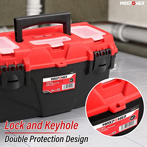 MAXPOWER 15" Tool Box with Removable Tray & Dual Lock, Tools Organizer 15"