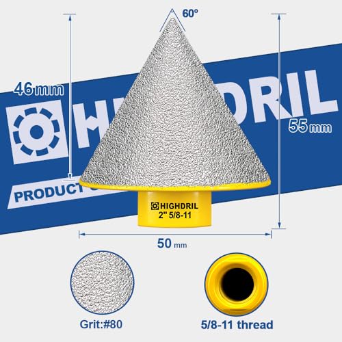 HIGHDRIL Diamond Beveling Chamfer Bits 2" x 5/8"-11 Thread for Existing Hole Trimming Finishing Cleaning Enlarging Marble Porcelain Tiles Granite