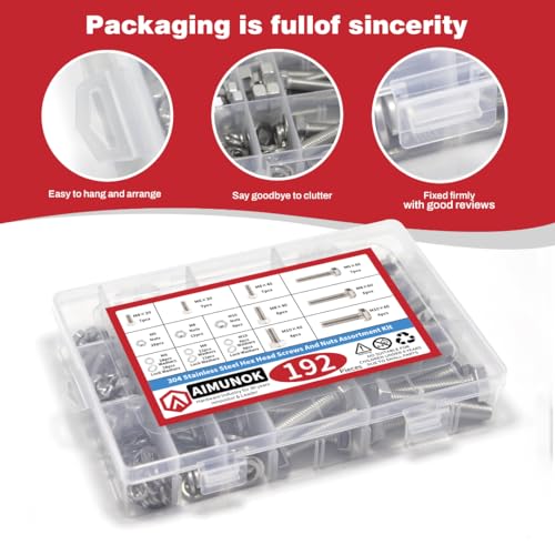 192pcs Heavy-Duty Hex Bolt/Nut Kit - M6/M8/M10 304SS w/Washers for Construction/Machinery 192Pcs Bolt/Nut Kit