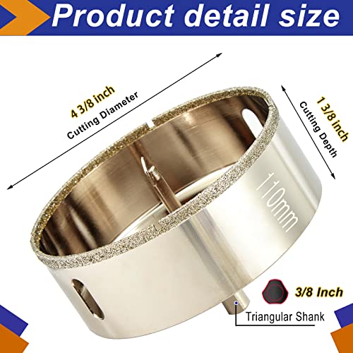 1 Inch + 4 1/4 Inch Diamond Hole Saw with Pilot Bit, 1" +4.25" Tile Hole Saw with Center Drill Bit for Marble, Quartz, Granite, Ceramics, Porcelain Tiles, 1-1/2" Depth of Cut