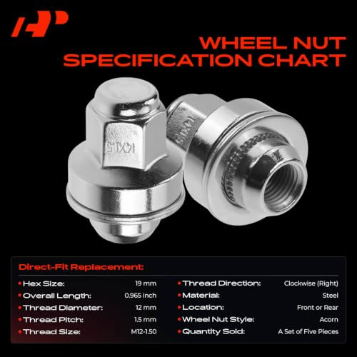 A-Premium Front or Rear M14-1.50 Wheel Lug Nuts, Set of 10 10PCS