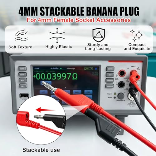 2 x 1000A Prüfkabel mit Bananenstecker 4mm, Stapelbares Multimeter Kabel | 1000V 15A Messleitungen 4mm für Labornetzteil Multimeter Elektrische Prüfung, 1M Labornetzteil Kabel, Rot/Schwarz