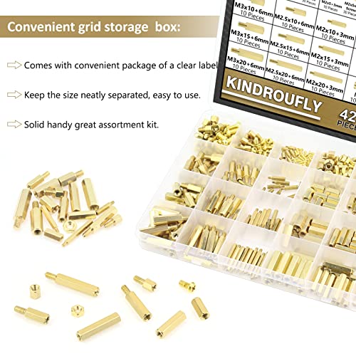 421 Pieces M2 M2.5 M3 Male Female Hex Brass Standoffs Spacers Screws Nuts Kit, Kindroufly Brass Standoffs Assortment Kit for PCB Motherboard M2 M2.5 M3 Brass Standoffs