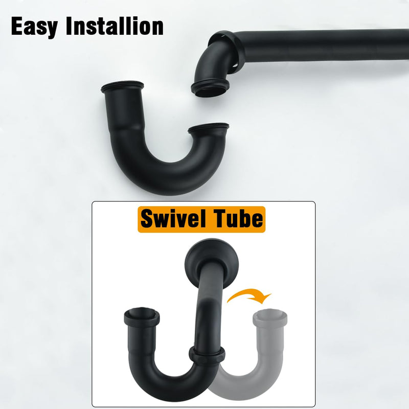 RANDOM Matte Black P Trap Bathroom Sink U-Shape 1-1/4 inch Sink Trap with Slip Joint Extension Tube,Adjustable Height Sink Waste Drain Bottle P-Trap Kit,Brass Basin Sink Plumbing.RD83555MB-L
