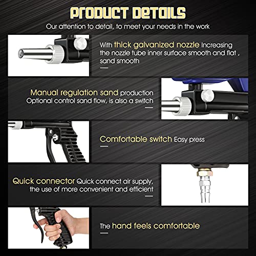 2 Pieces Portable Sand Blaster Guns, Multipurpose Sandblasting Tool with Connector, Air-Powered Abrasive Sand Blaster Gun, Gravity Feed Media Blaster for Clean Rust, Dirt, Paint, Corrosion Prevention