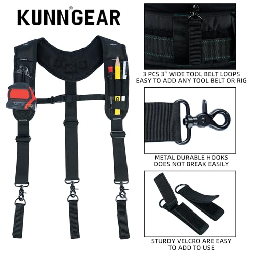 KUNN 3-Points Padded Tool Belt Suspenders & Construction Belt Suspenders