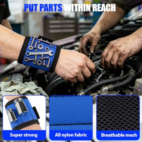 Foldable Magnetic Tool Mat & Wristband, Portable Organizer for Auto Repair Blue_2PK_Mat_Set